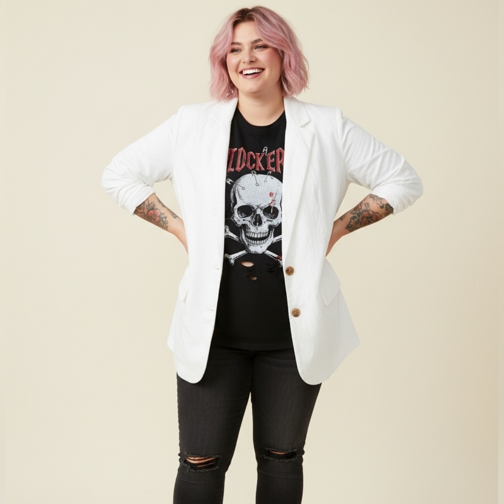 A New Day Plus Size Women's White Linen Blazer